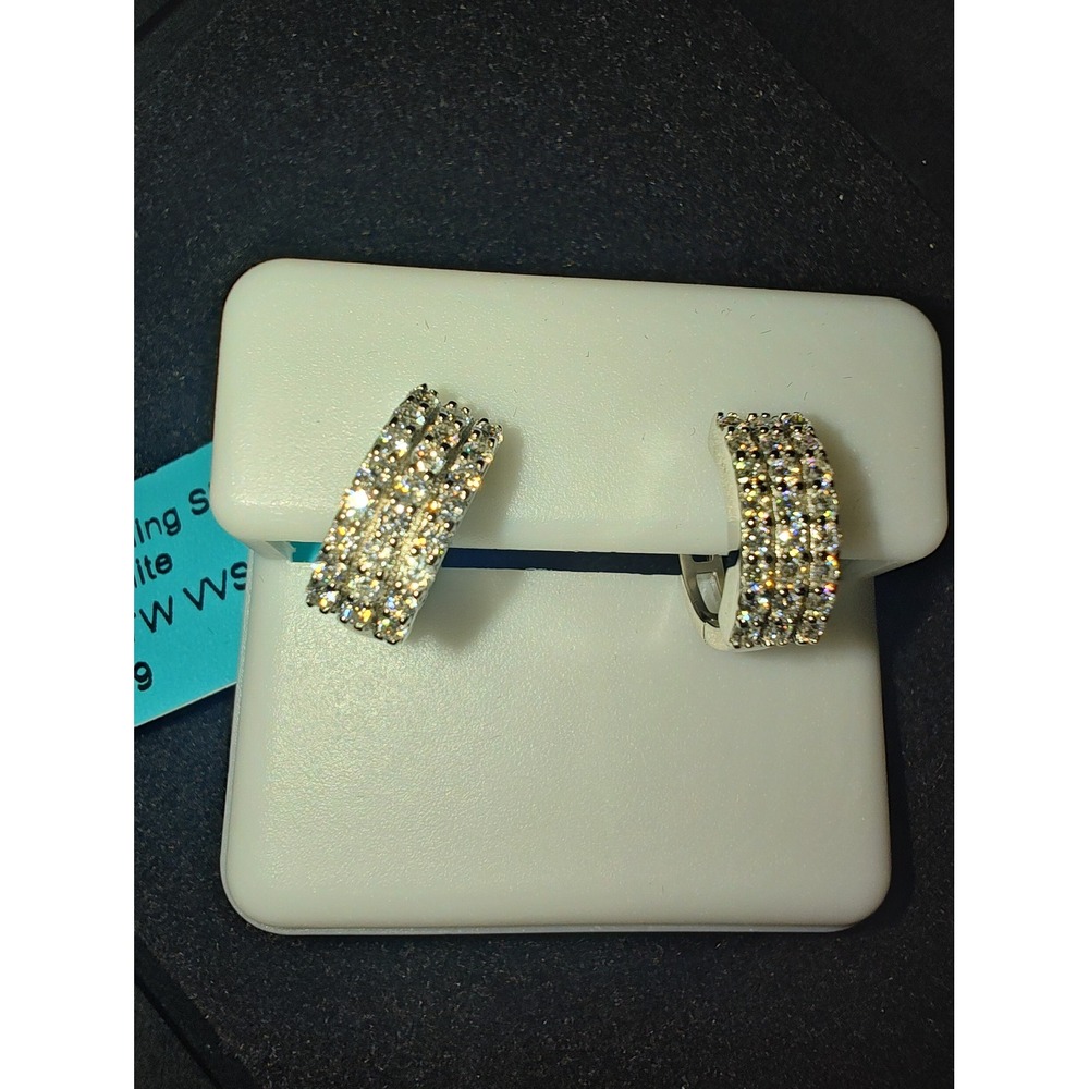 Huggie Hoop Earrings 925 Sterling Silver 0.60 CTW VVS Moissanite Multi Row